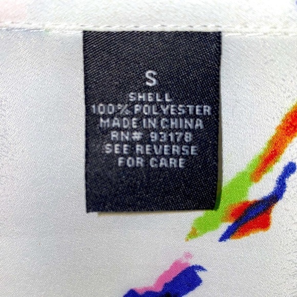 CHELSEA & THEODORE White Multicolor Abstract Ruffle Blouse Size M - Picture 5 of 7